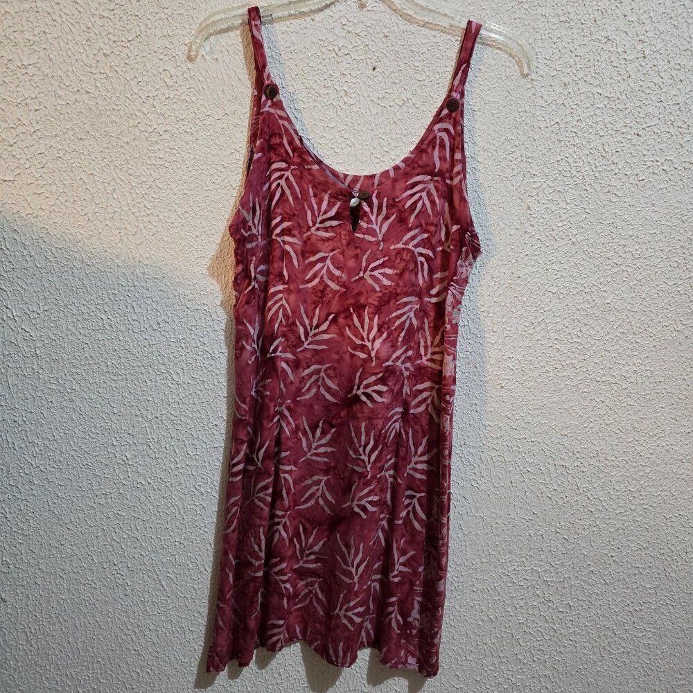Handmade DIH Batik Sleeveless Tunic Dress With Leaf Pattern - Large Size Made In